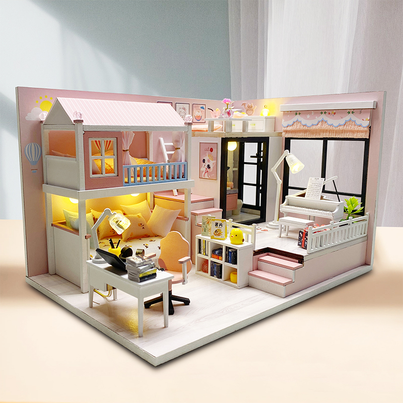 Maisons de poupées en bois pour adultes, bricolage, Kits de construction miniatures avec meubles, maisons de poupées légères, jouets, d'anniversaire pour adultes