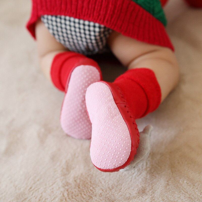 Winter Born Baby Christmas Socks Rubber Soles Skid Resistant Indoor Socks Warm Thick Toddler Girl Sock Shoes Year