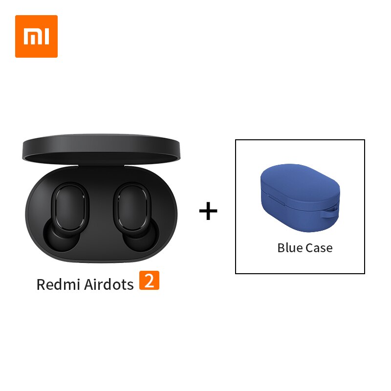 100% Original Xiaomi Redmi Airdots 2 Earbuds AI Control Stereo Bass with Mic Handsfree TWS Wireless Bluetooth 5.0 Earphone: add blue case