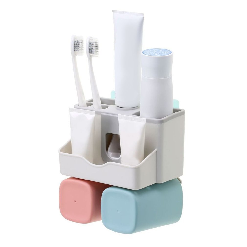 Suction Wall Toothbrush Holder Automatic Squeeze Toothpaste Dispenser Toothbrush Toothpaste Cup Bathroom Tools: as show 1
