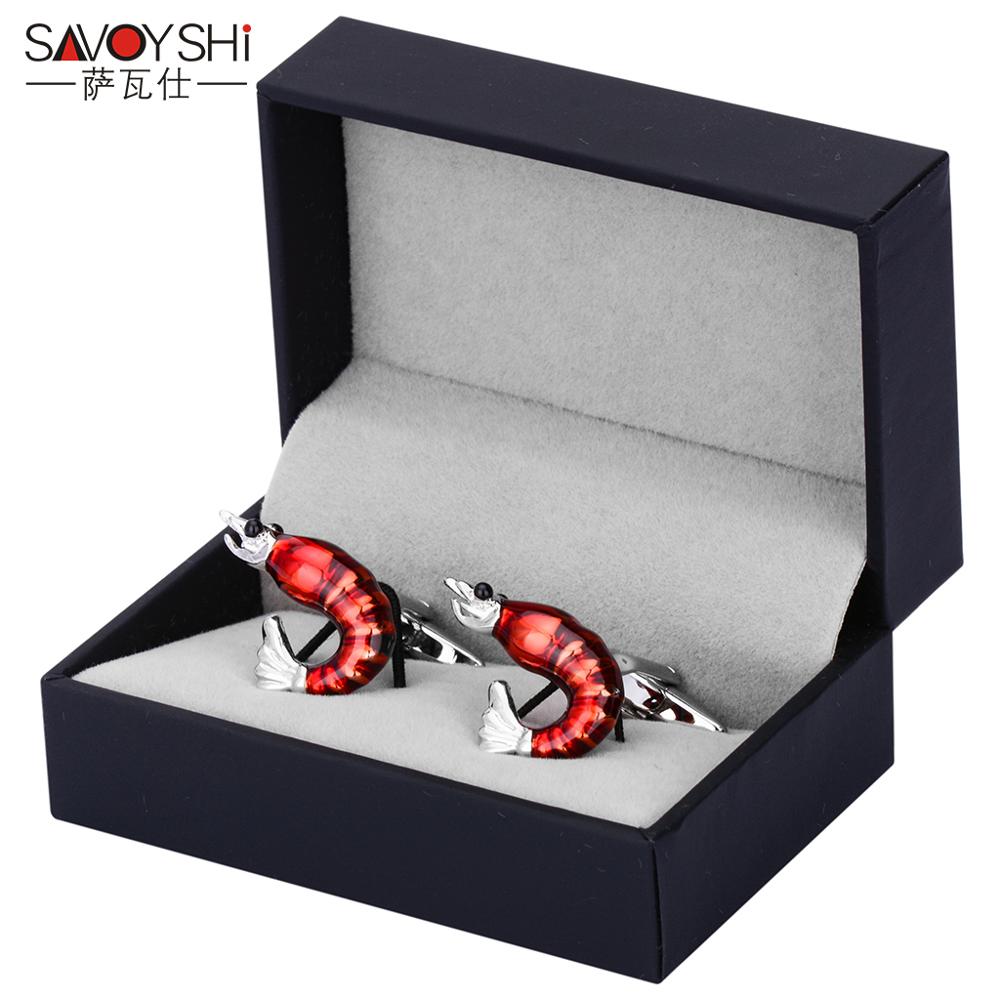 SAVOYSHI Red Enamel Shirt Cufflinks for Mens Cuff buttons Novelty Lobster Model Cuff Links Brand Jewelry: Cufflinks with Box A