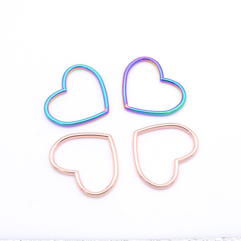 5x Color Metal Heart Ring For Leather Choker Collar Necklace, Heart Buckle For Leather Collar
