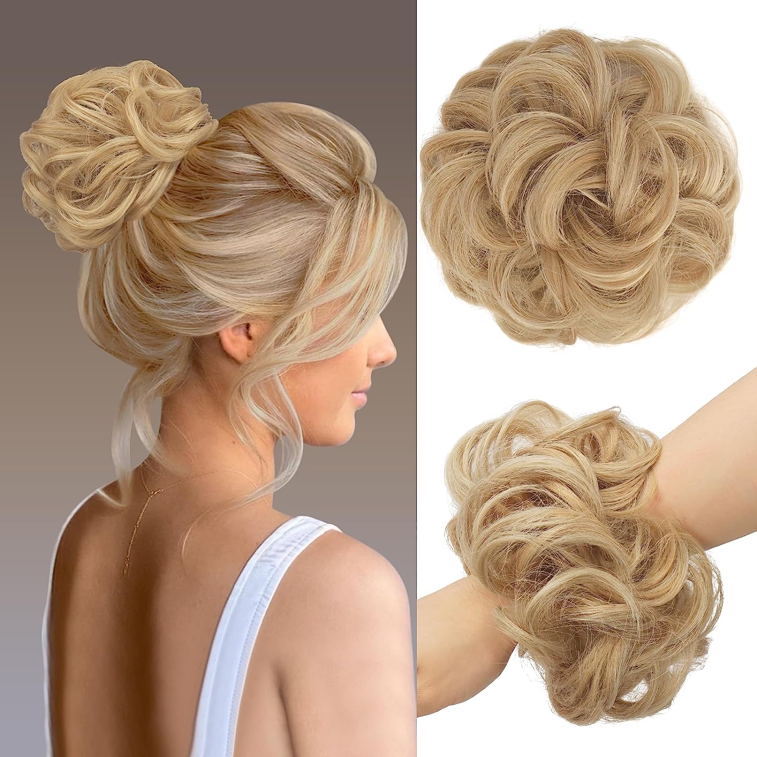 6-Zoll-Kunsthaar-Dutt-Erweiterungen, unordentliche lockige elastische Haargummis, Haarteile, Chignon, Krapfen, Hochsteckfrisur, Haarteile für Frauen