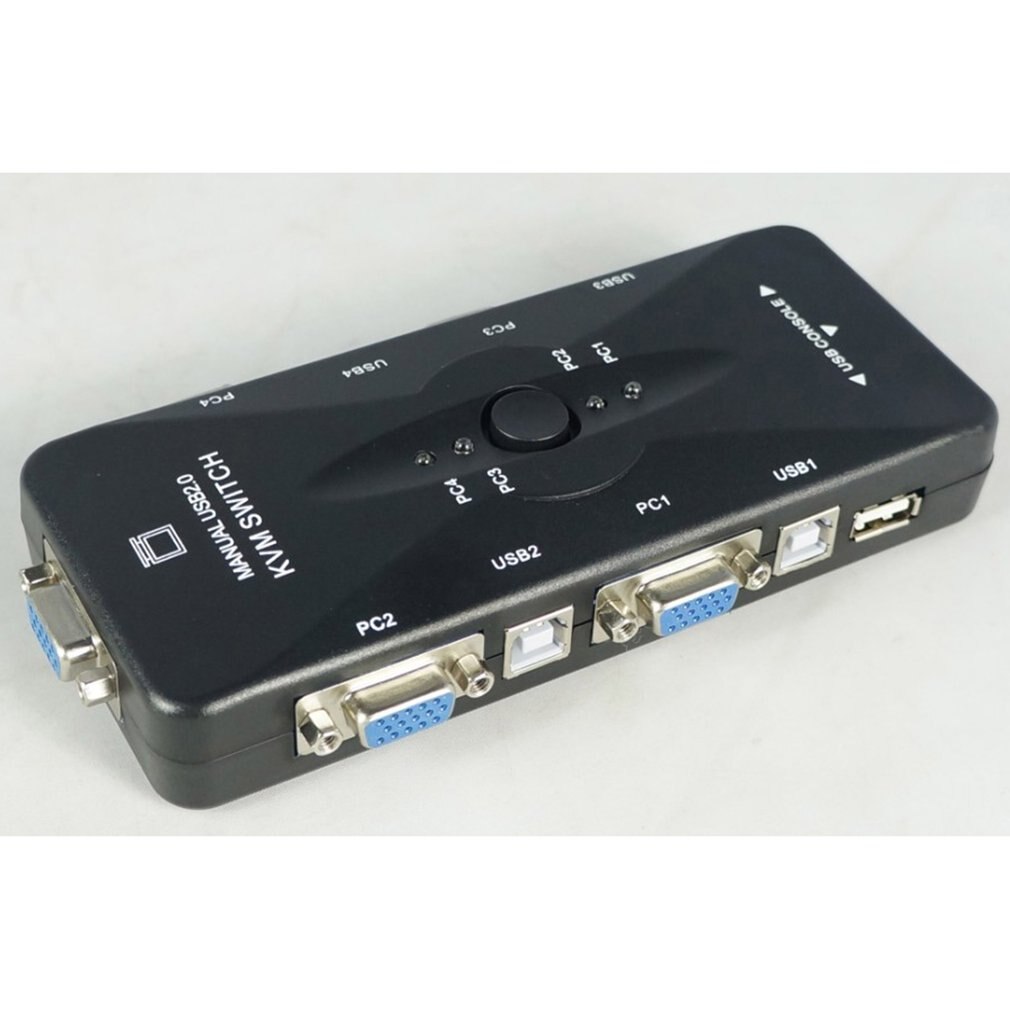 4 Port USB 2.0 KVM VGA/SVGA Switch Box Adapter Connects Printer Intelli keyboard Mouse 4 Computers Use 1 monitor