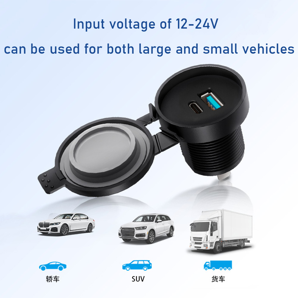 12-24v biluttag med dubbla typ-c-uttag,  pd3.0 qc3.0 usb-snabbladdningskontakt för telefon, vattentät adapter för bilar och båtar