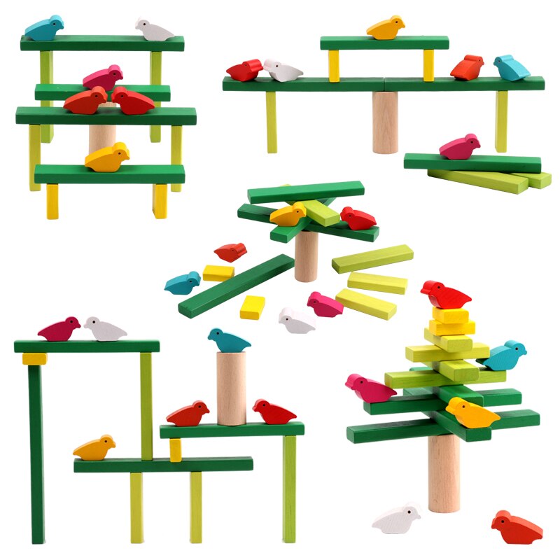 Baby Toy Color Wooden Block Blance Animal block birds tree Education toys for Children Blance Games Toys kids children toy