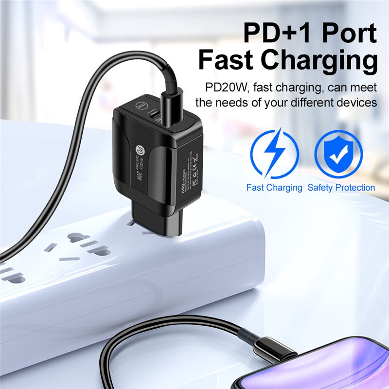 Uslion Eu Plug 20W QC3.0 Fast Charger Usb Opladen Pd Usb Snellader Adapter Voor Iphone 12 Samsung Xiaomi smart Telefoon Oplader