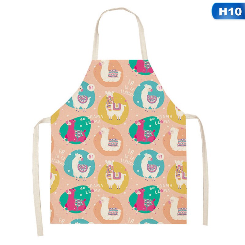 1pc Cute Alpaca llama Printed Apron Cotton Linen Sleeveless Aprons Household Cooking Baking Waist Bib Kitchen Pinafore 53*65cm: 10