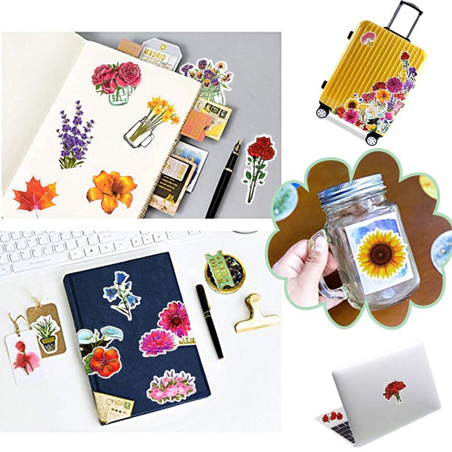 50/100PCS Flowers Leaves Stickers Aesthetic Floral Fall Leaf Plant Waterproof Vinyl Stickers for Scrapbooking Laptop Hydroflasks