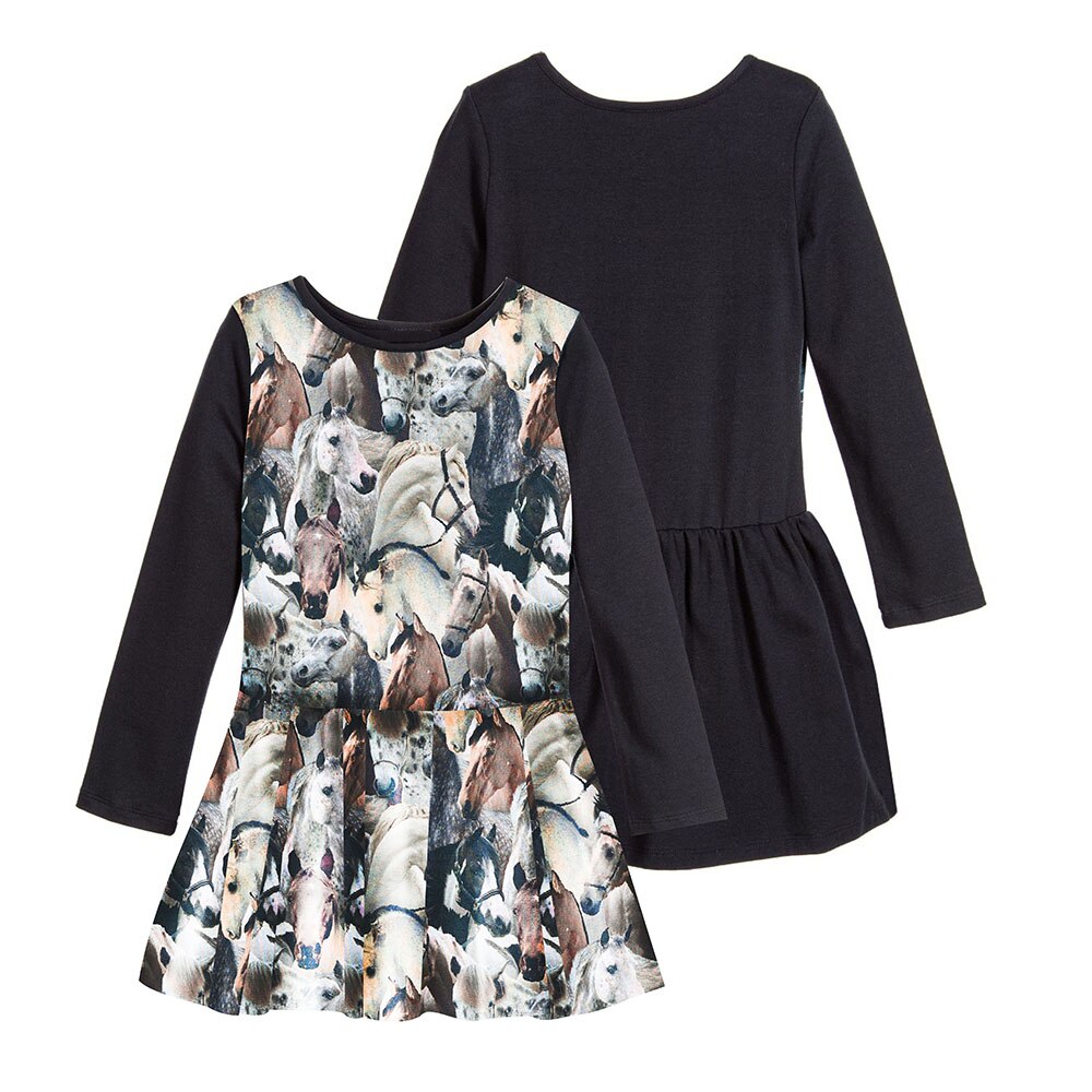 Dziewczynka sukienka z długim rękawem sukienki dla dziewczynek drukuj dzieci konie ziarno odzież dla dzieci odzież zwykły Nowy moda Dzieci