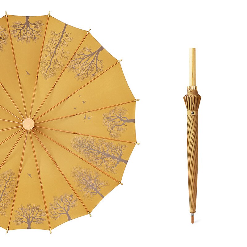 Retro kvinder paraply japansk træhåndtag manuel store regn paraplyer mænd 16k vindtæt guarda chuva paraguas: Khaki