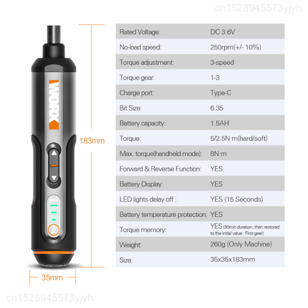 Xiaomi – Mini tournevis électrique Worx 4V, WX240, intelligent, sans fil, poignée Rechargeable USB, 26 bits, perceuse