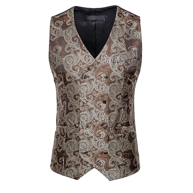 Mærke slim fit dobbeltradet jakkesæt vest mænd gilet paisley vest vest mænd business bryllup banket kjole veste: Kaffe / Xl
