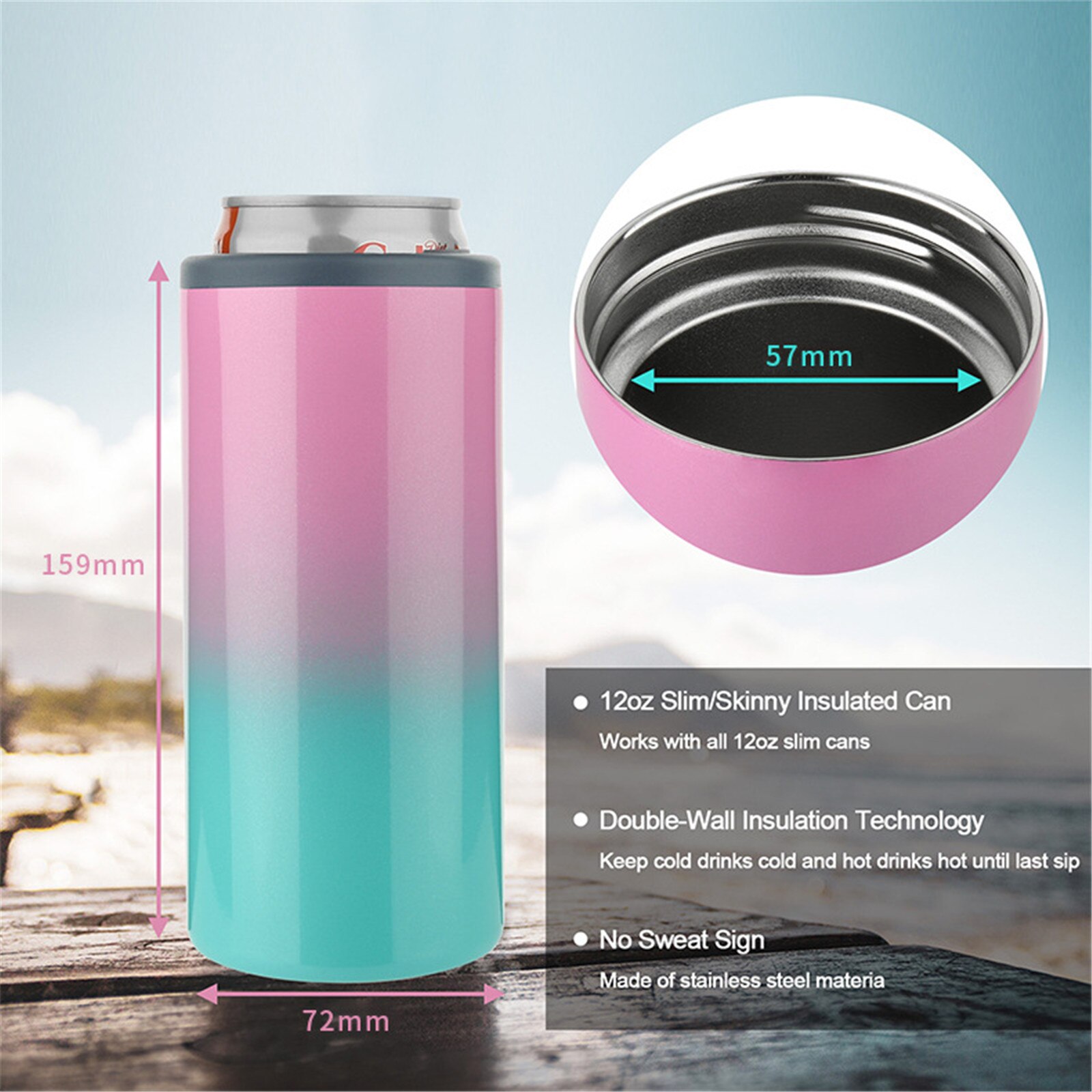 12oz Insulated Slim Can Stainless Steel Can Cooler for Slim Beer Insulated Can Cooler for Regular Cans,Tall Skinny Cans, Bottles