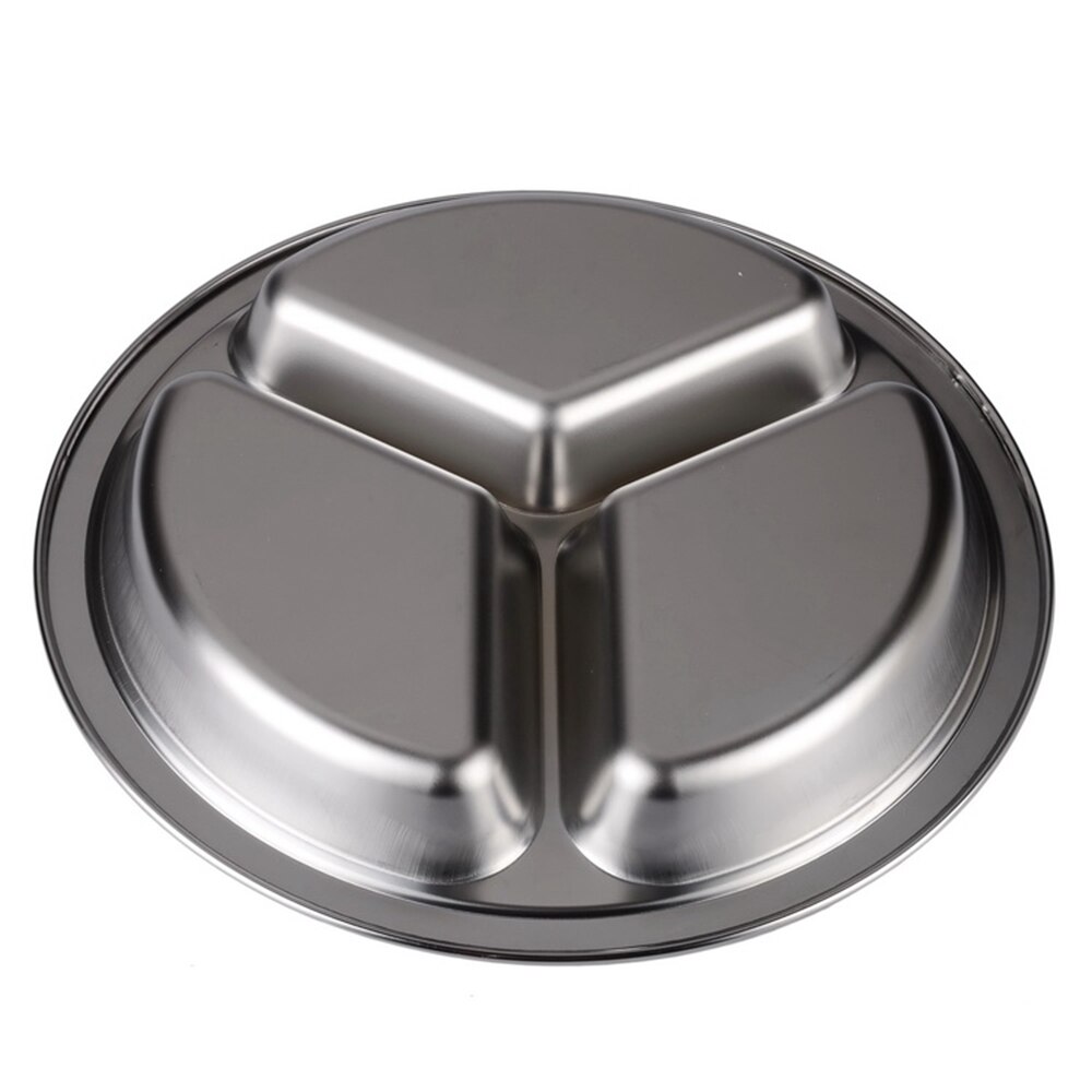 Stainless Steel Round Divided Plates Storage Trays 3 Sections Food Plate Divided Dinner Plate for Kids, Camping, Lunch, Dinner