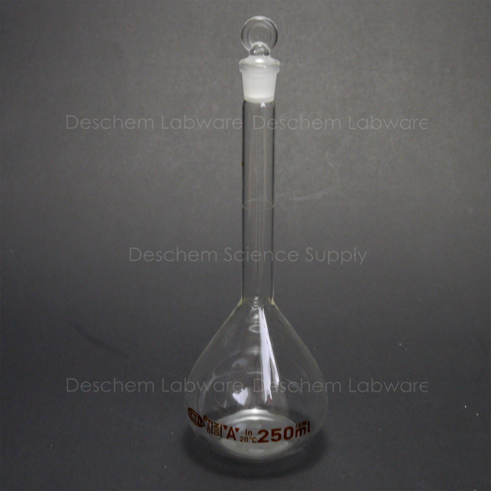 250 ml, Lab Glas Maatkolven W/Glas Stopper, Chemie Glaswerk