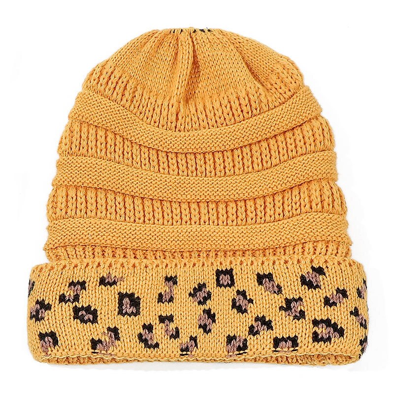 Vlechtbare muts winter gebreide mutsen winter dames muts dames meisje stretch gebreide muts met label paardenstaart muts met gaten warme mutsen mutsen: Donkergeel