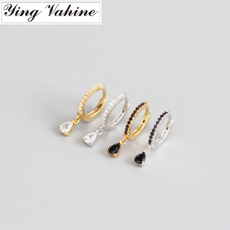 Pendientes colgantes de circón en forma de gota para mujer, ying Vahine, blanco y negro, 100% Plata de Ley 925