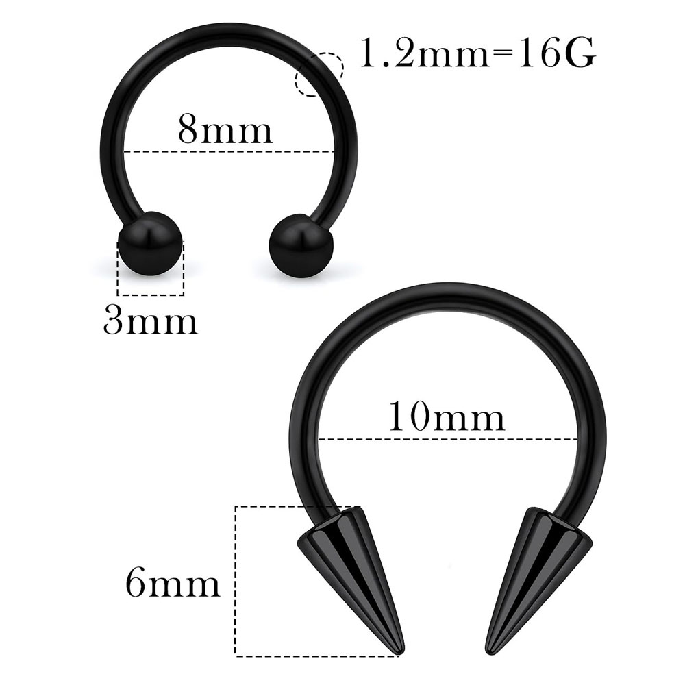 1Pcs Spike Septum Rings 16G Surgical Steel Piercing Jewelry Vertical Snake Bite Jewelry Lip Rings for Women Men 8mm/10mm