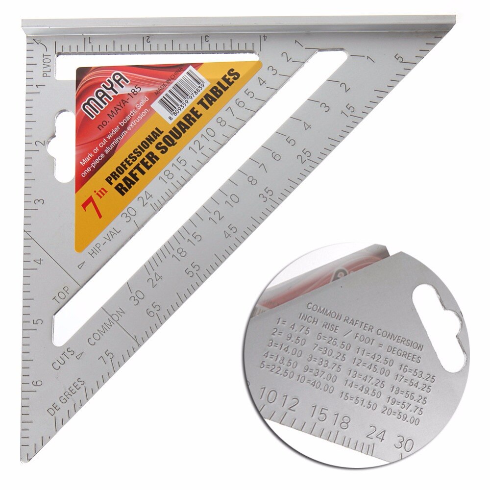 7" Square Carpenter's Measuring Ruler Layout Tool Triangle Angle Protractor