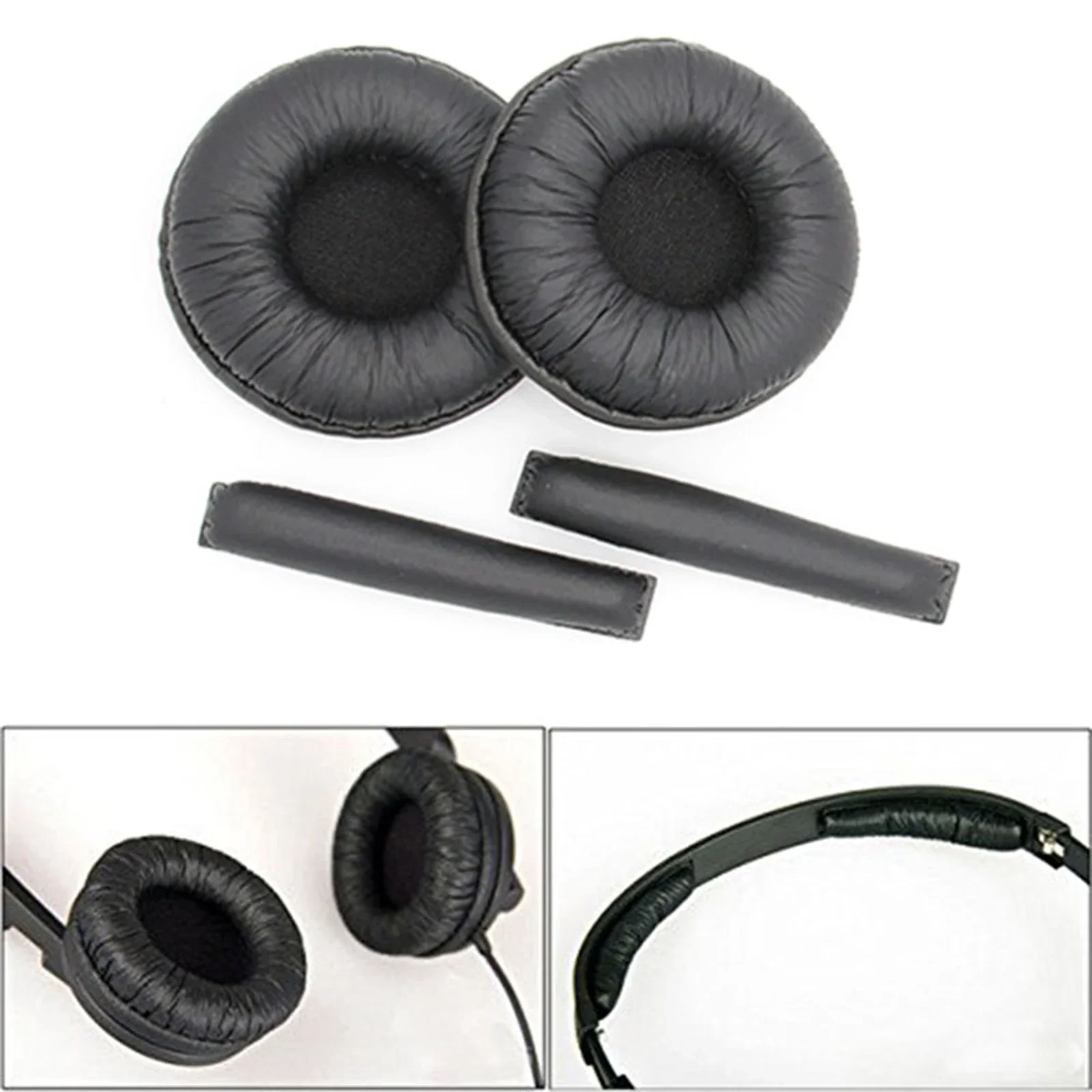 Ohrpolster Stirnband passend für Sennheiser PX100 PX100-II PX200 PX80 PXC150 PXC250 Kopfhörer Zubehör Schwarz Grau Kunstleder Schaumstoff