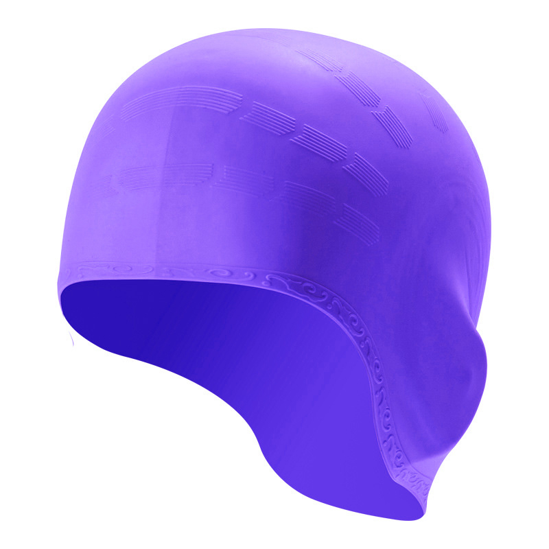 High Unisex Adult Swimming Pool Cap Sports Silicone Waterproof Earmuffs Ear Protector Swimming Cap: purple