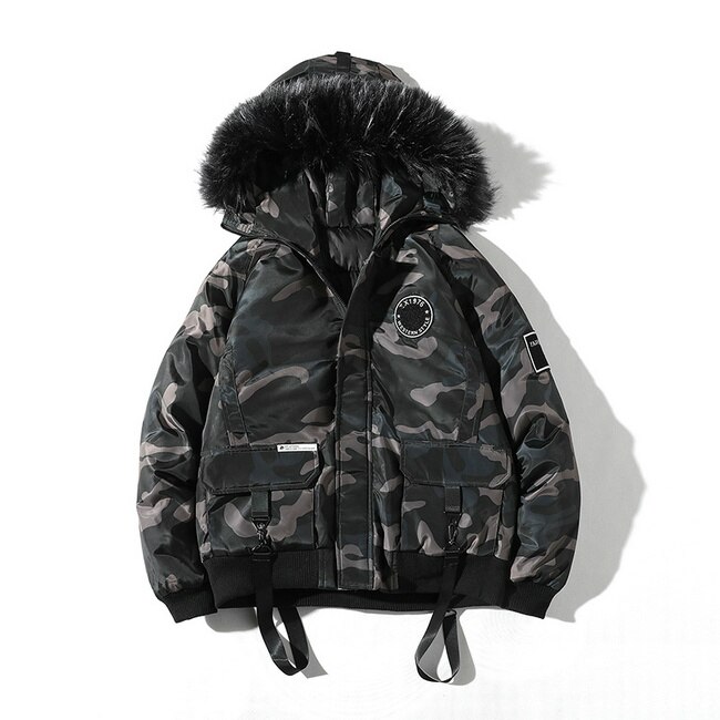 Vinterjacka herr kamouflage casual tjock varm parka manlig päls huva street style camo lös herr överrock abz 95: Kamouflage / Xxxl