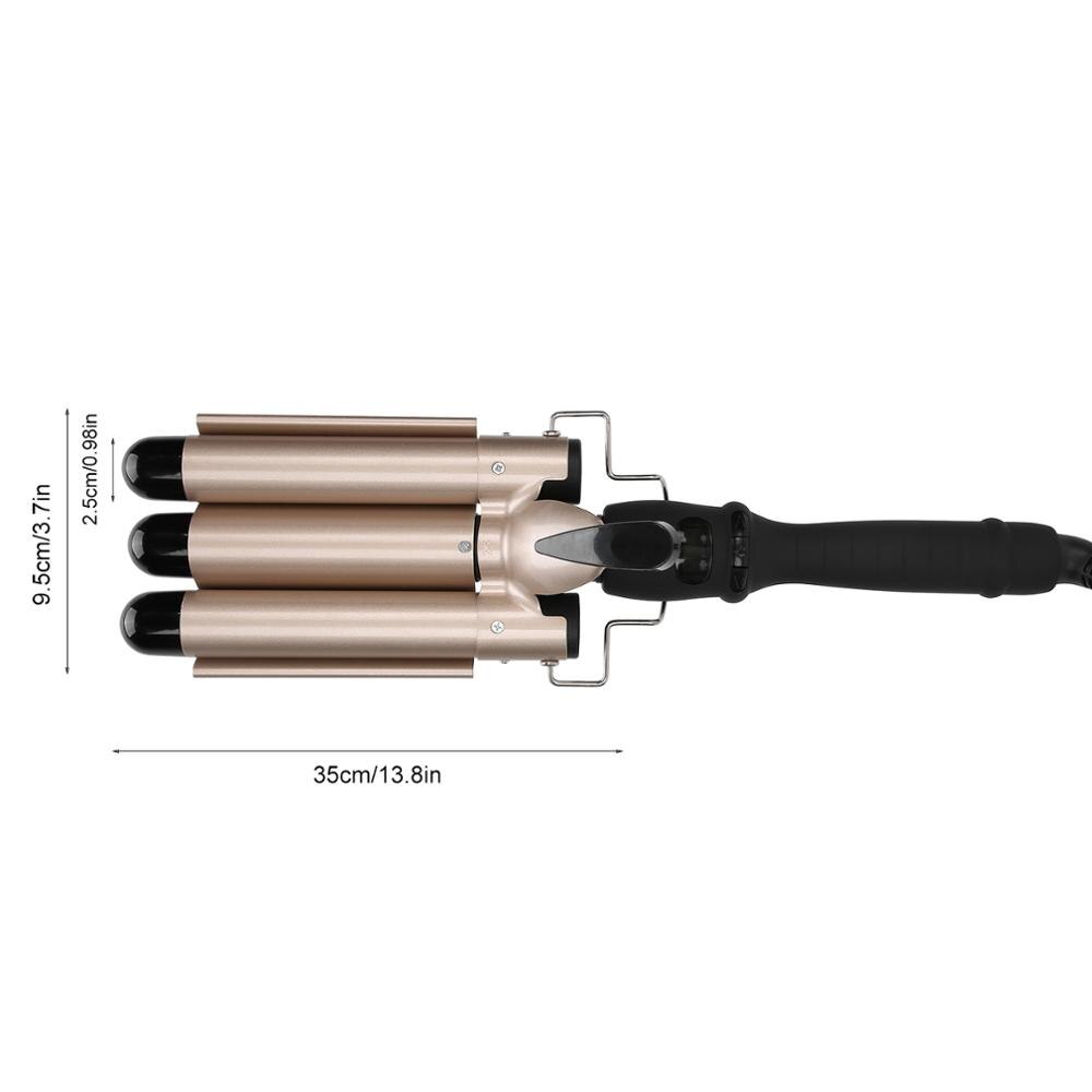 Nylon Heat-proof Head Fixed Handle Tourmaline Ceramic 3 Barrel Curling Iron Wand Hair Waver Curler Create "S" Wavy Style Tools: 25mm / us