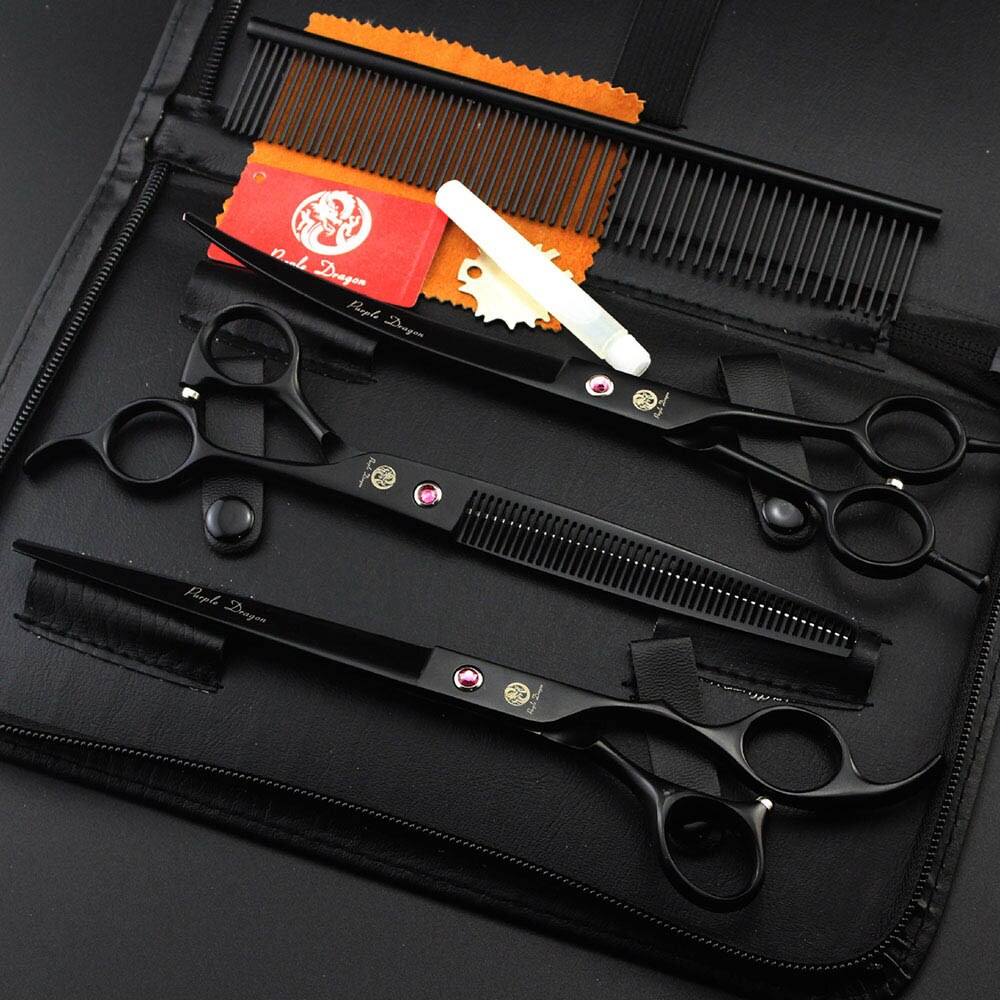 8 Inch Dog Hair Scissors Bent For Dogs Grooming Cat Japan 440C Dog Shears Hair Cutting Thinning Curved Scissor Set: Black