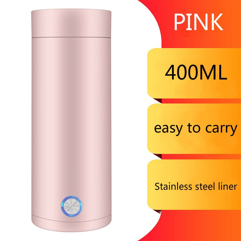 Portable mini Electric Kettle water thermal heating boiler travel Stainless Steel tea pot coffee milk boiling cup 400ML: Pink / UK