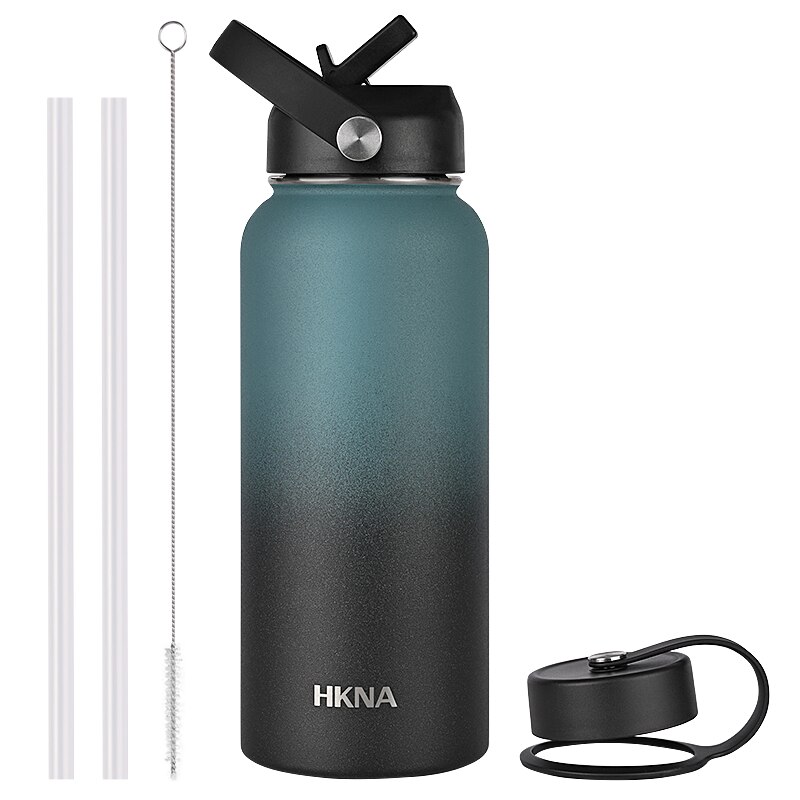 1L/1.2L/2L Thermos Mok Met Stro Roestvrijstalen Deksel Thermische Isolatie Rechte Cup Thermische Fles Water Tumbler thermocup: 1000ml 34oz / Black Blue Gradient