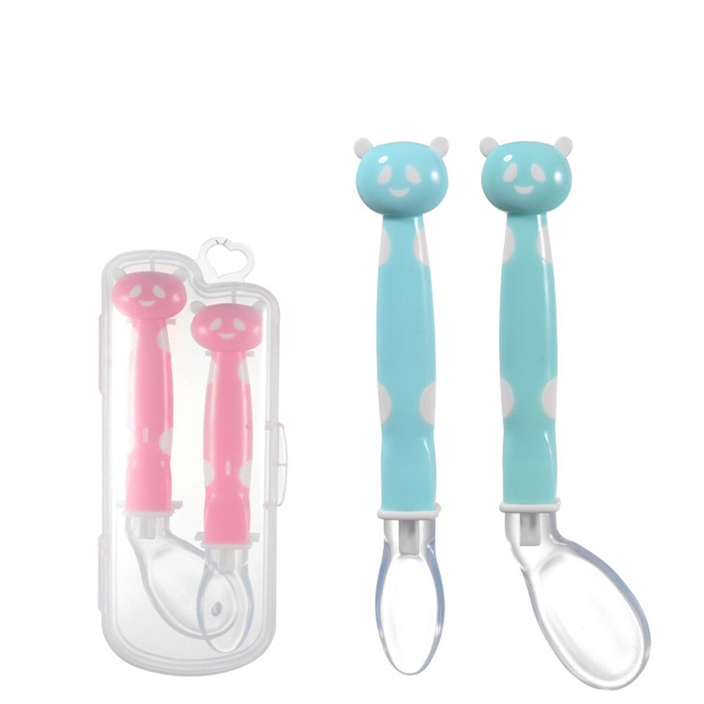 Cuchara de silicona suave para la alimentación para bebé vajilla con dibujos animados de Panda cucharas platos utensilios infantiles cucharas de aprendizaje 2 unids/set
