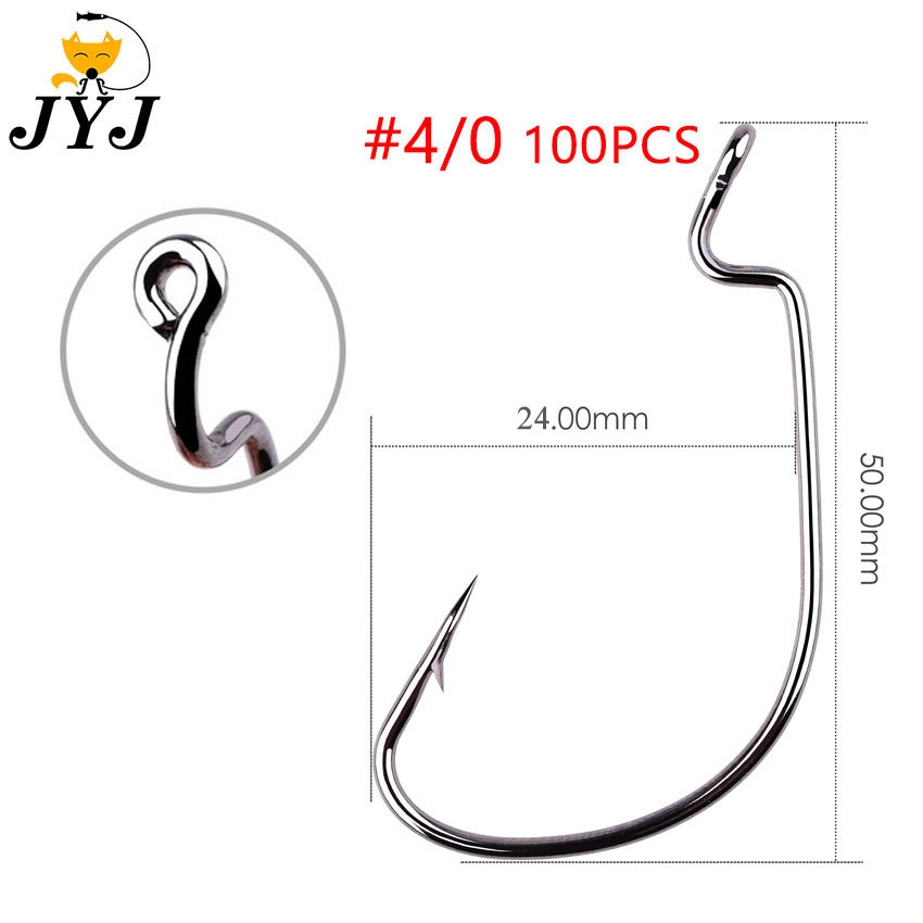 JYJ 100 pièces beaucoup d'hameçon de pêche offset, # 5/0 # 1/0 # 1 ... # 8 toutes tailles d'acier à haute teneur en carbone pour appâts à ver souple avec de grands yeux: Bleu marine