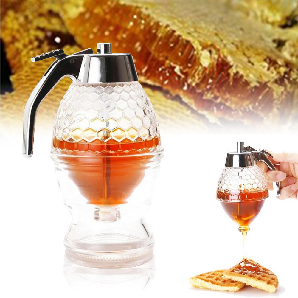 Glass Crystal Honey Dispenser Transparent Honey Storage Container Bottle 2