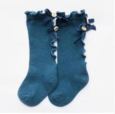 baby girl bow wood ear style baby leg warmers knee high toddler leg warm cotton long tube baby girls lace girl leg warms infant: Dark blue 1to3year