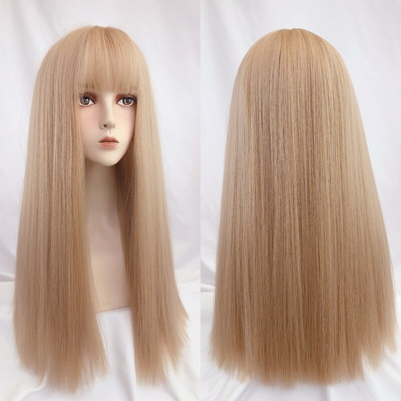 LANLAN-Peluca de cabello largo liso para mujer, estilo coreano, con flequillo centrado en el temperamento, Lolita, invisible, sin costuras, realista, de longitud media: AT109