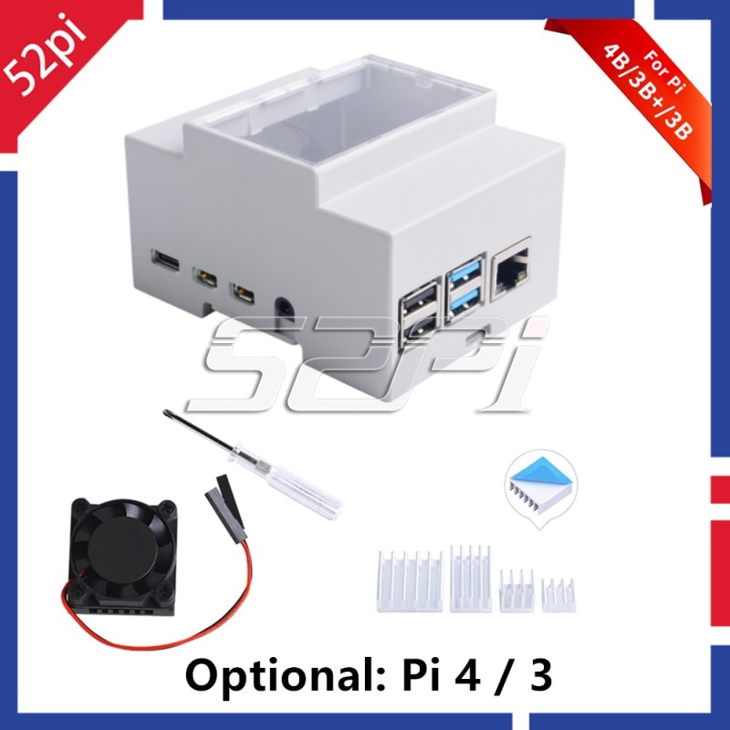 52Pi ABS Electrical Box Plastic Case for Raspberry Pi, with Cooling Fan Heatsinks Screwdriver for Raspberry Pi 4 B / 3 B + / 3 B