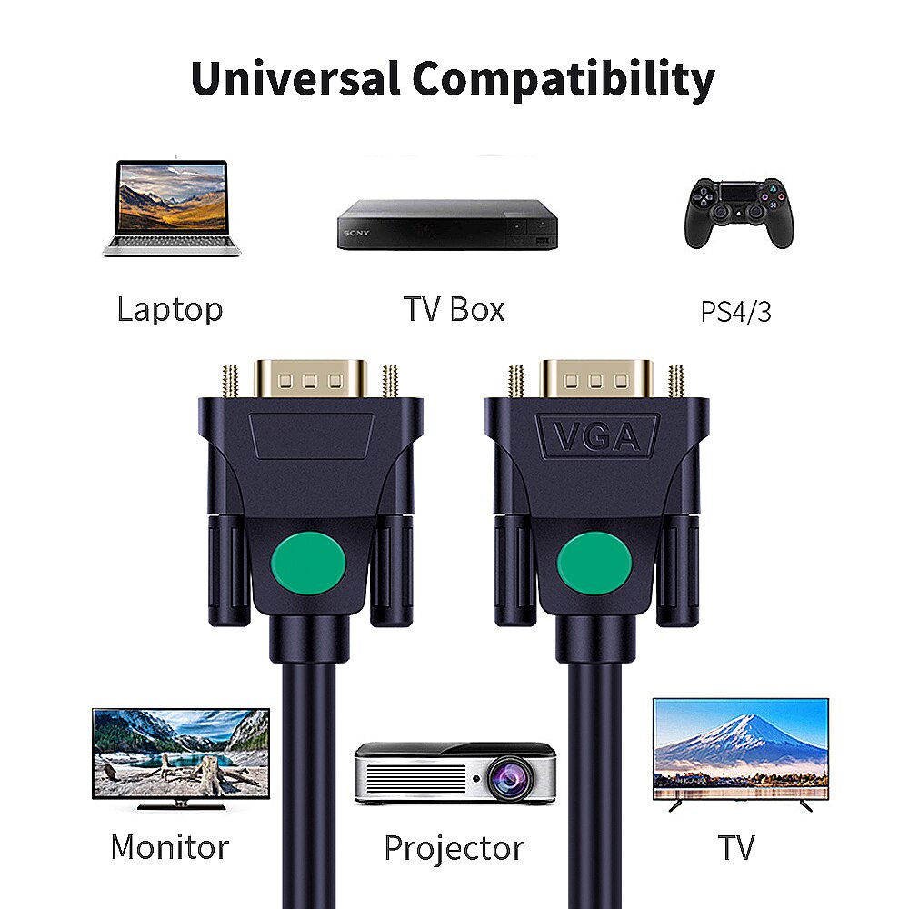 1080P VGA cable for computer projector laptop 1m 1.5m 3m 5m 8m 10m 12m 15m Monitor connector cable vga to vga adapter