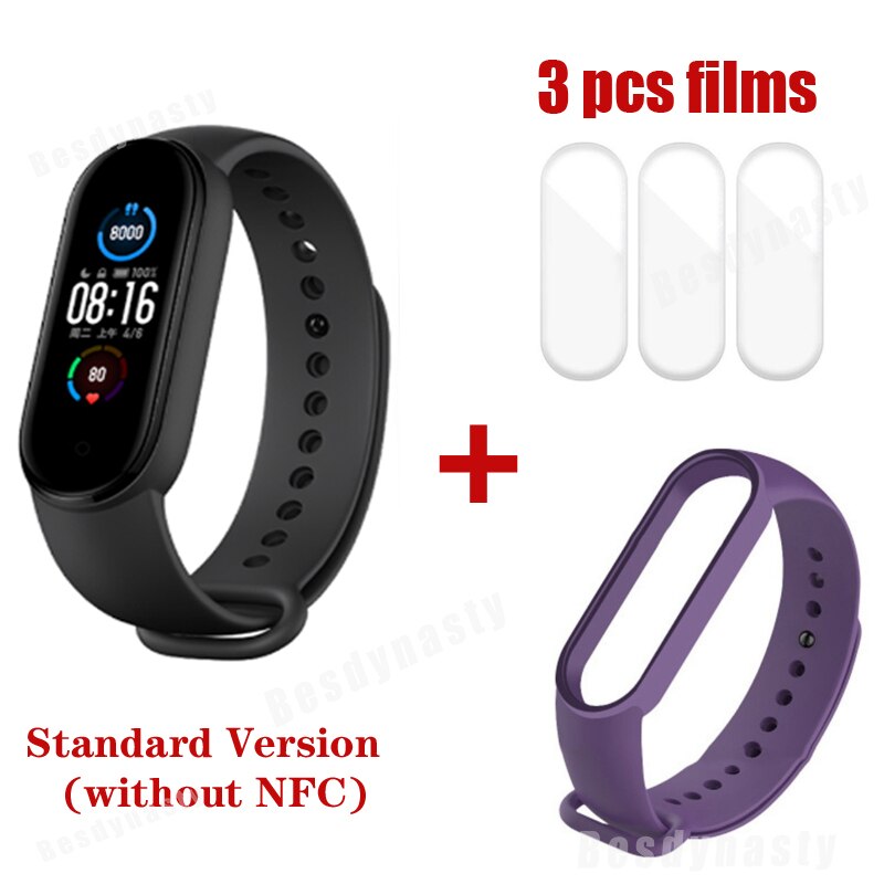 Xiaomi Mi Band 5 Fitness Bracelet Magnetic Charge 24h Heart Rate Sleep REM Nap Step Swim Sport Monitor Remind Alarm wristband 5: add purple strap