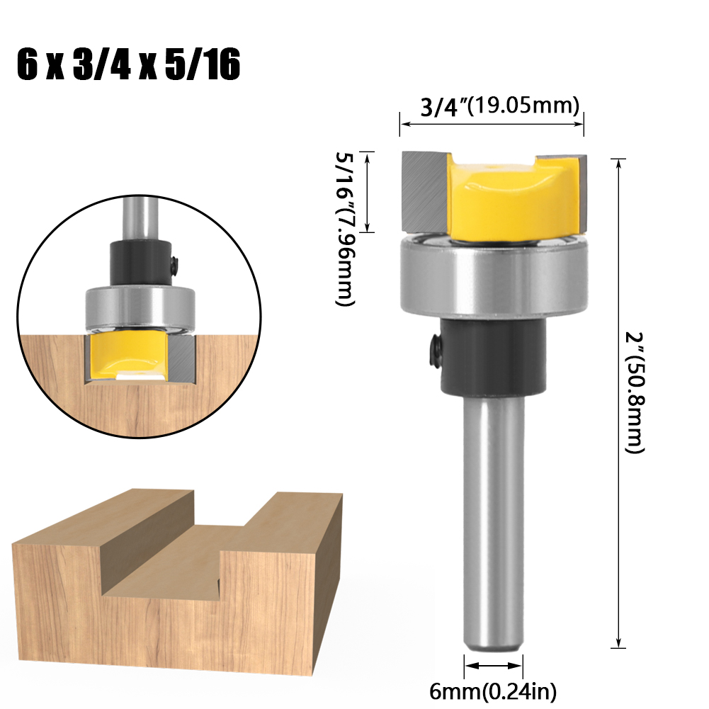 1/4"&amp; 6mm Shank Pattern Bit Flush Trim Bit Straight Bit with Bearing Hinge Mortising Router Bit Wood Trimmer Cutter