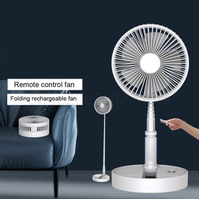 7200mAh Folding Telescopic Floor Desk Fan Remote Control Timing Air Cooler 4 Speed Rechargeable USB Fan for Home Outdoor