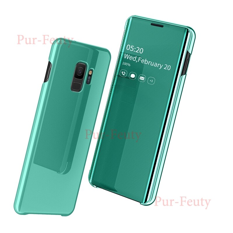 Mirror Smart Case For Samsung Galaxy S9 SM-G960F Clear Mirror View Flip Holder protection Cover For Samsung Galaxy S9 G960F/DS: Green