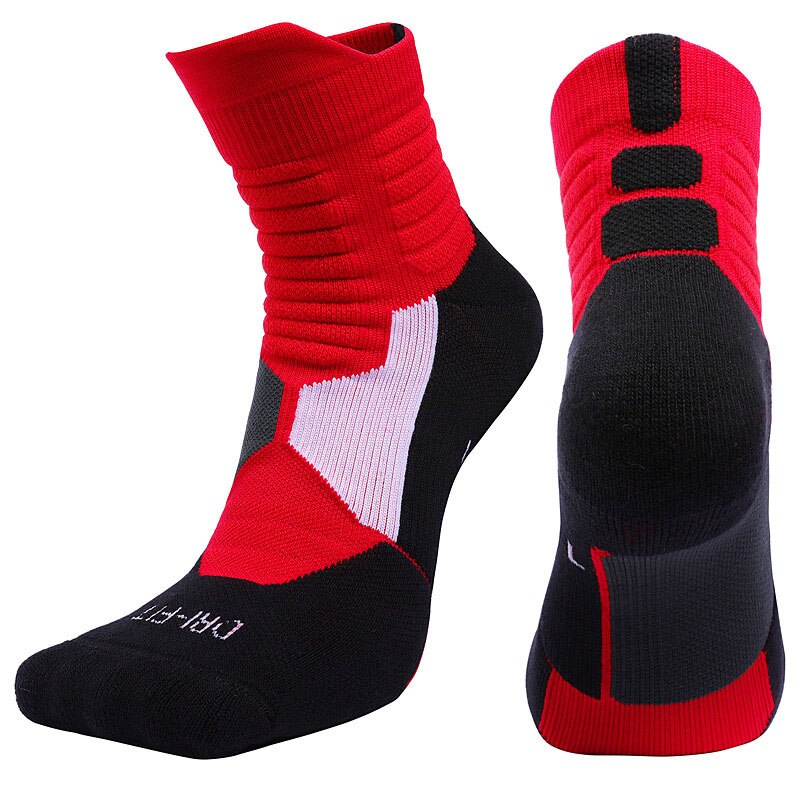 SALSPOR Basketball Elite Middle Tube Socks winter Thick Sports Socks Non-slip Durable Skateboard Towels Stocking: Red / L