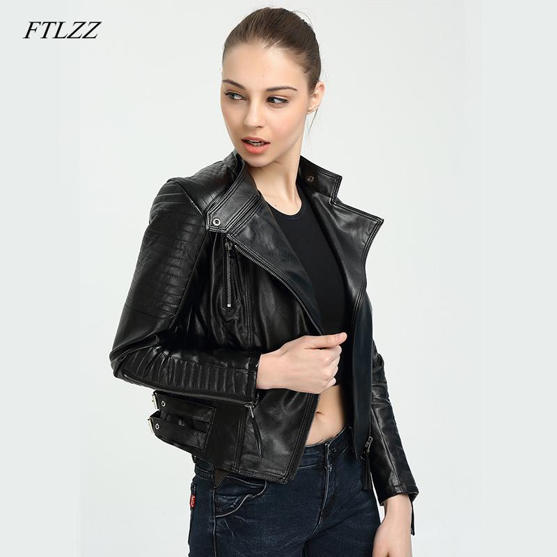 Ftlzz primavera otoño mujer finas de imitación Pu chaqueta de cuero nueva motocicleta ropa de cuero mujer chaqueta locomotora delgada: XXL