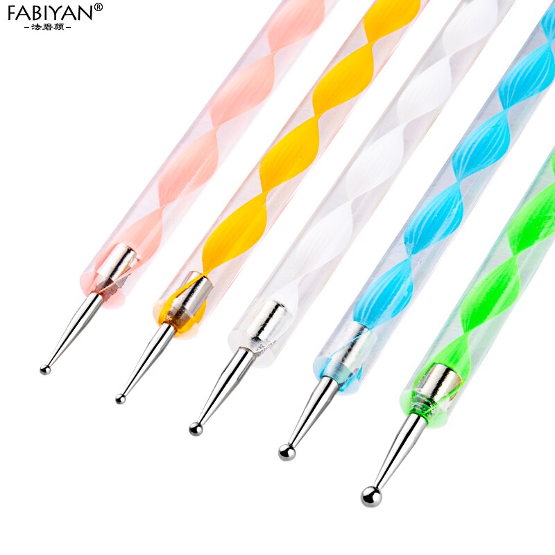 5 Stks/set 2 Manieren Nail Art Schilderen Pen Puntjes Rhinestones Gems Picking Spiraal Patroon Handvat Manicure Tools