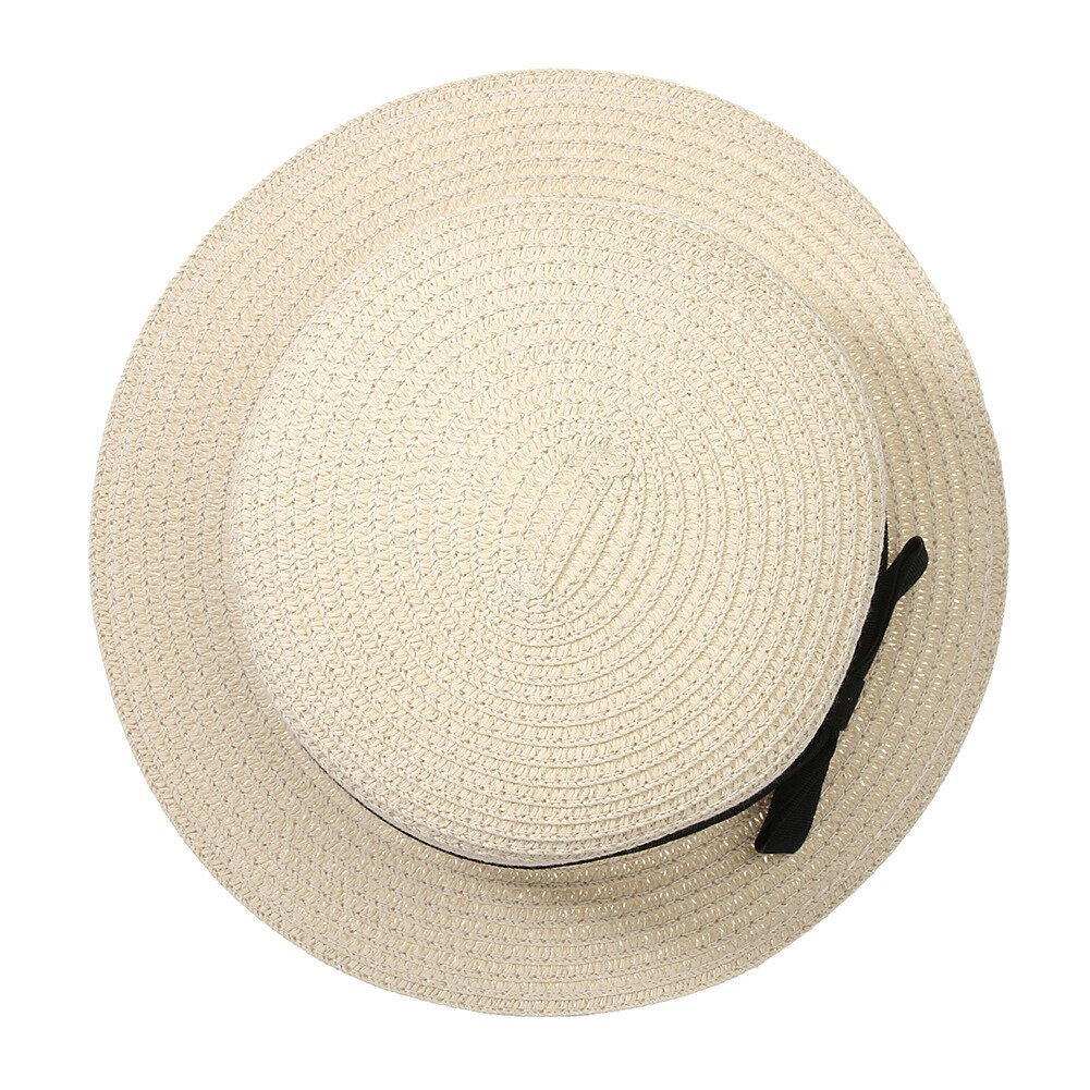 Simple Summer Parent-child Beach Hat Female Casual Panama Hat Lady Women Flat Wide Brim Bowknot Straw cap girls Sun Hat