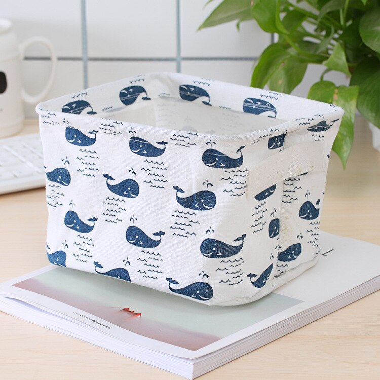Linen Waterproof storage basket Table top Foldable storage box cosmetics sundries clothing fabric storage basket toy storage: whale