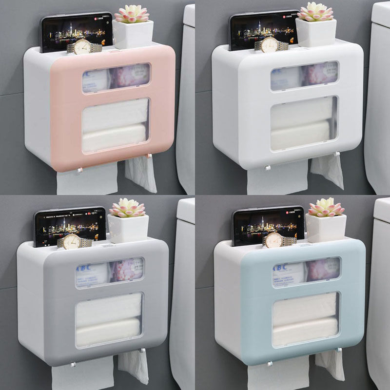 Suportes de papel higiénico à prova dwaterproof água wall-mounted portátil caixa de armazenamento de tecido suporte de papel do banheiro papel sem instalação de perfuração