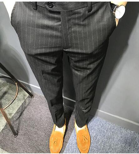 Business slim fit afslappet blazer lige kjole bukser formel bryllup jakkesæt bukser mænd sort stribe tilgængelige jakkesæt bukser: M