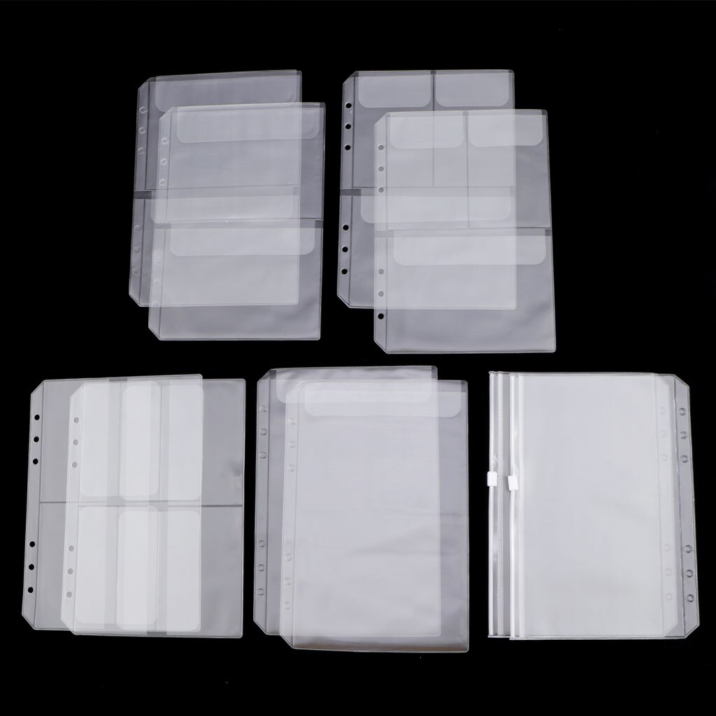 10 Pack A5 Binder Pocket with 6 Holes Binder Sleeves PVC Document Filling Bags Binder Folders - Fit for 6 Rings Notebook